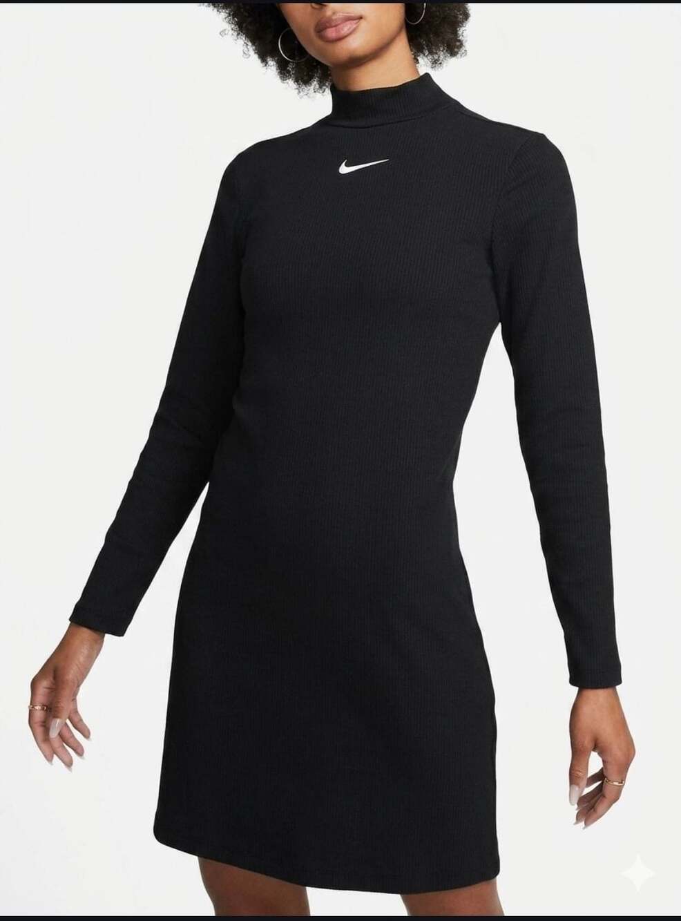 Nike Sportswear Swoosh Womens Long Sleeve Mock Neck Dress Black size M